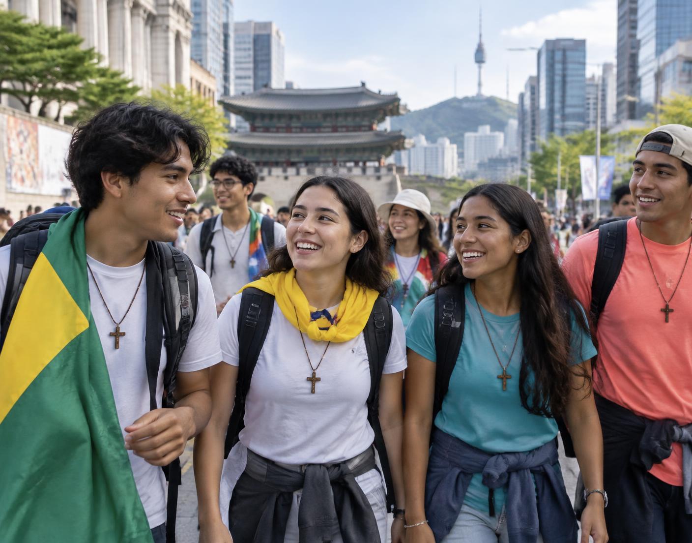 Jóvenes peregrinos compartiendo su camino por Seúl